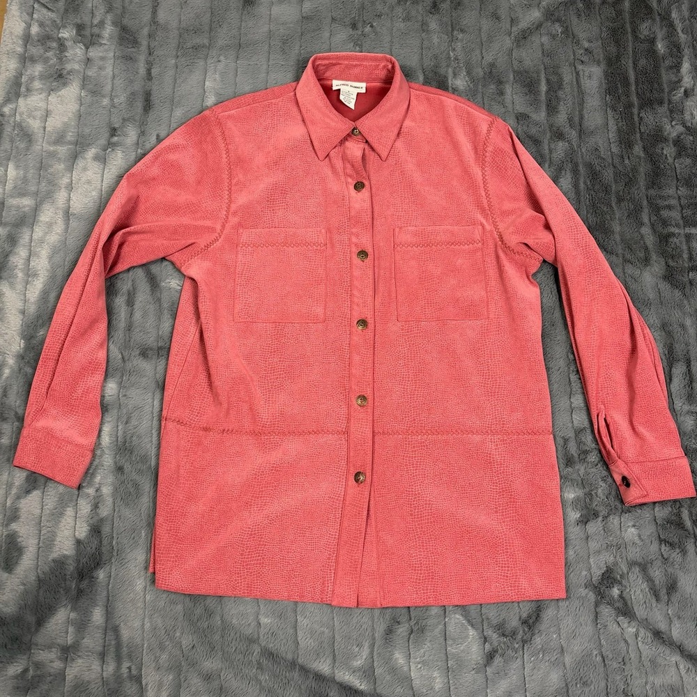 Alfred Dunner Womens Pink Snakeskin Embossed Button Down Shirt Shacket Size 8